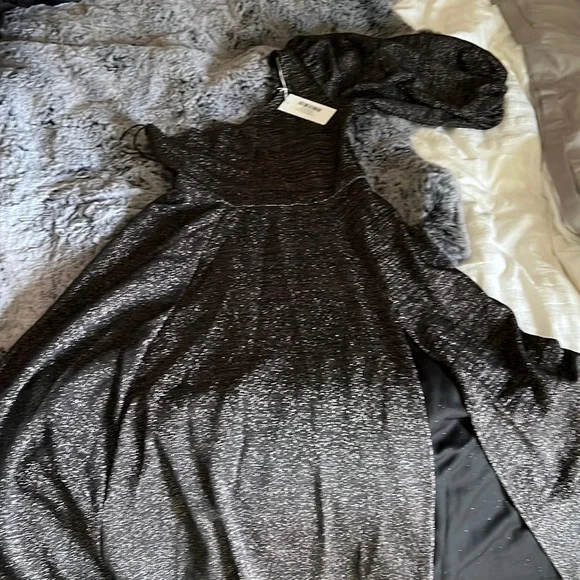 Dresses | Reformation Black Sparkle Dress With Deep Slit And One Shoulder |  Poshmark